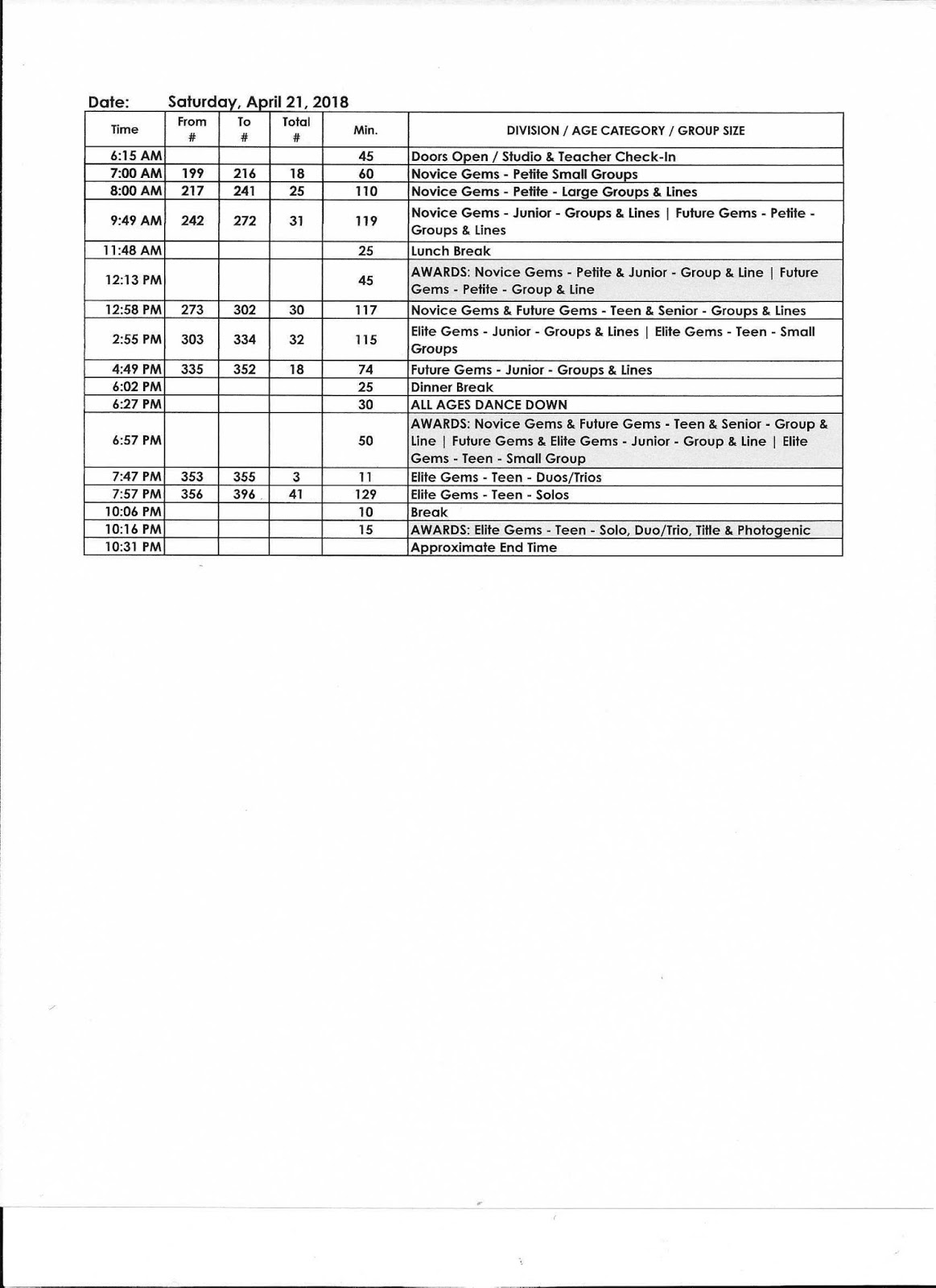 Spotlight GENERAL Schedule