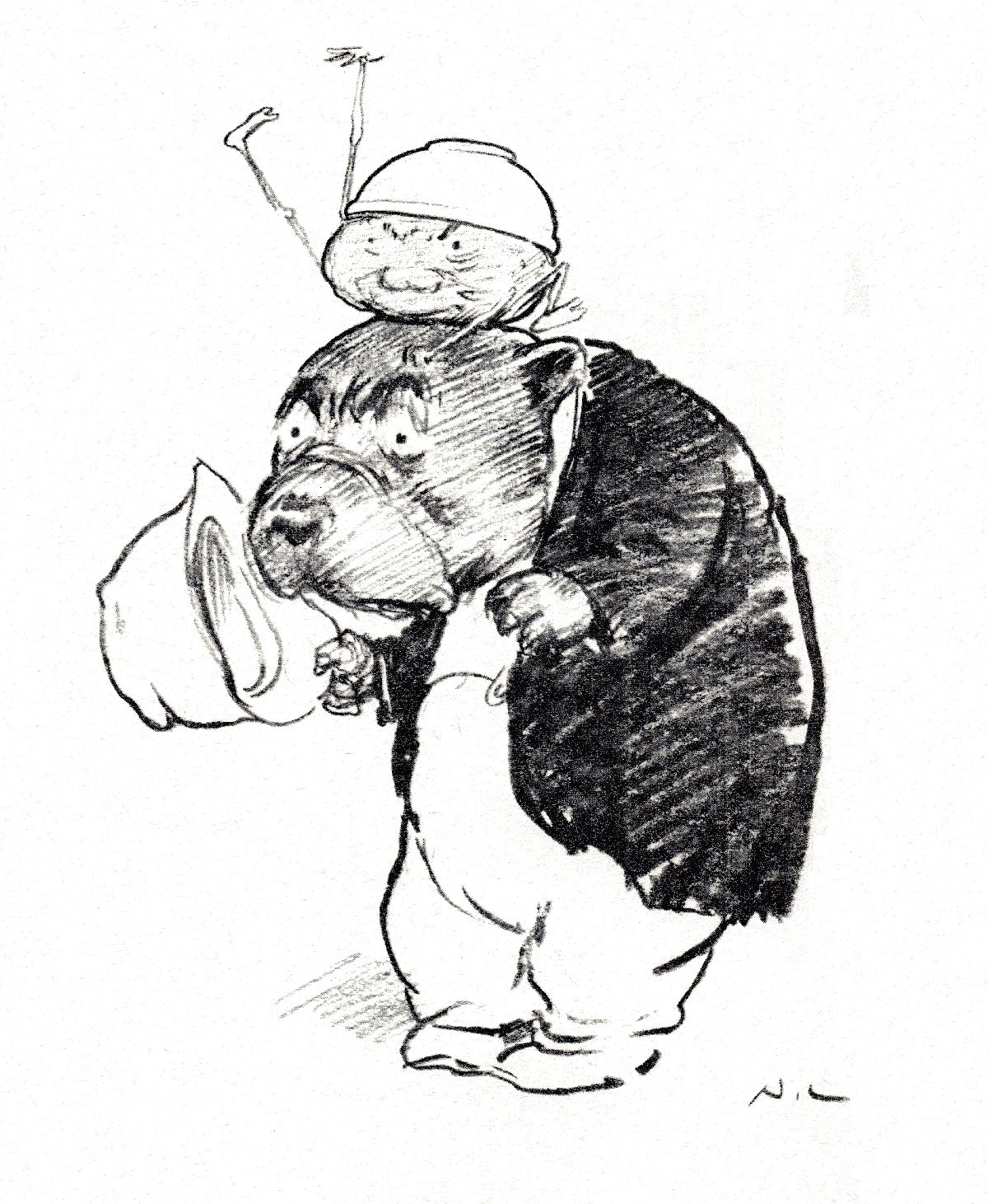 cartoon figures : pudding with stick appendages on wombat's head