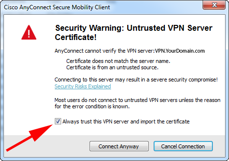 anyconnect untrusted vpn certificate issue