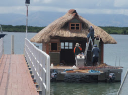 cool houseboat being repaired