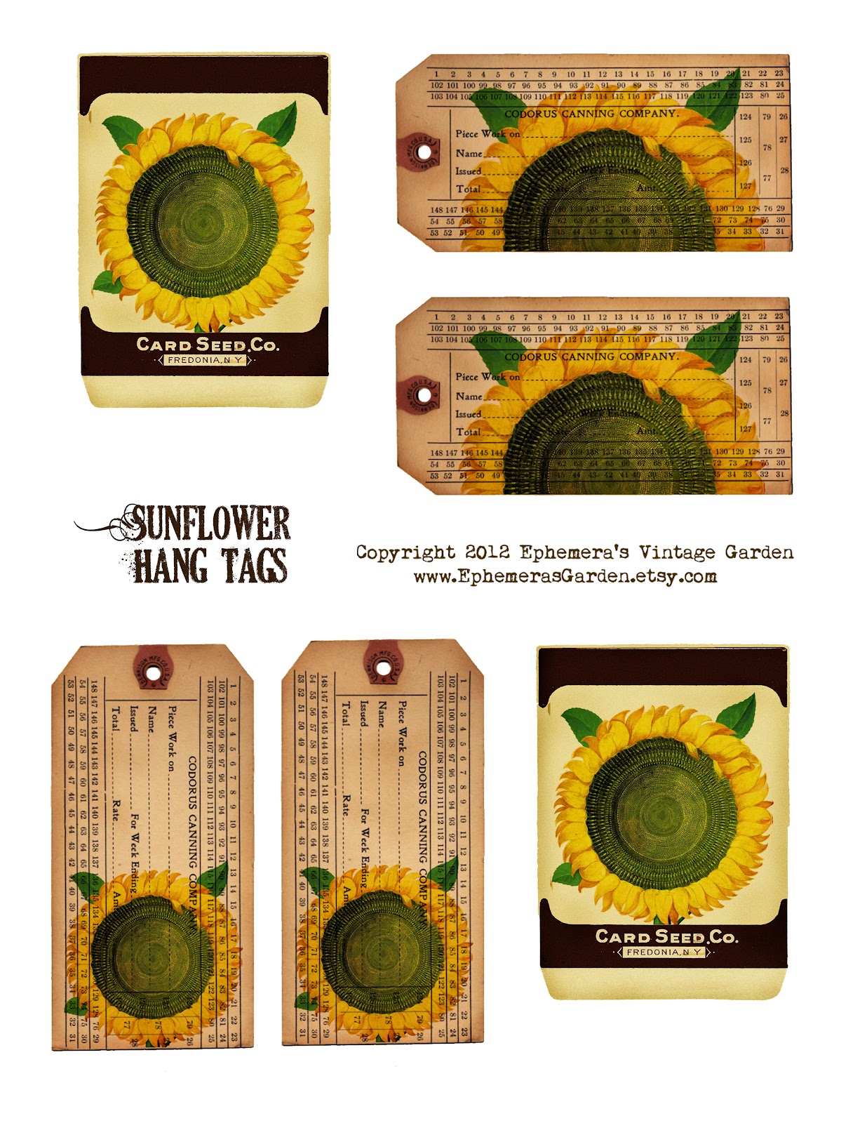 Ephemera's Vintage Garden: Free Printable: Sunflower Hang Tags ...