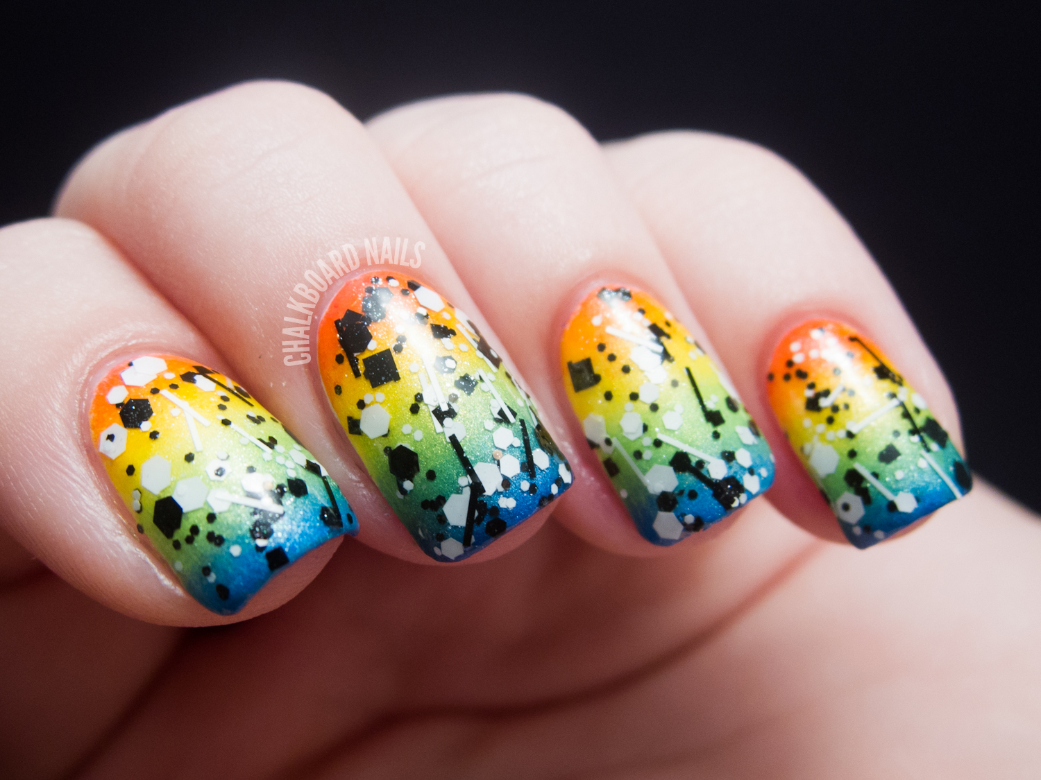 31DC2012: Day 09, Rainbow Nails | Chalkboard Nails | Nail Art Blog