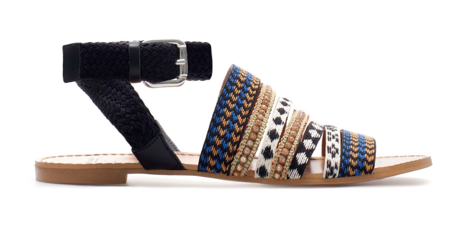 ZARA NEW COLLECTION 2013. COW LEATHER AND COTTON ETHNIC FLAT SANDALS ...