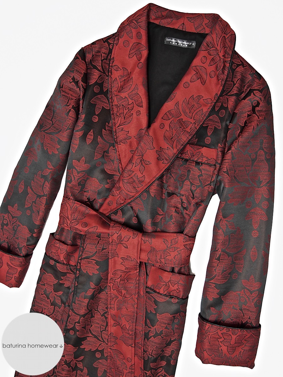 Men's Quilted Silk Dressing Gown Robe, Velvet Smoking Cap and Paisley ...