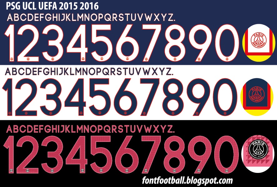 Font Vector PSG Paris Saint Germain UCL UEFA 2015 2016 kit  Font Football