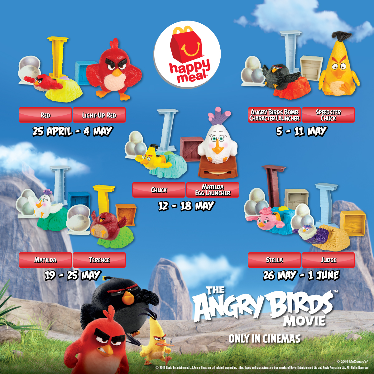 Apr25Jun1 FREE 10 limited edition McDonald's Happy Meal Angry Birds