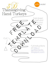 Cute! These hand turkeys stand up. Template for 3D turkeys and tutorial at I Gotta Create!