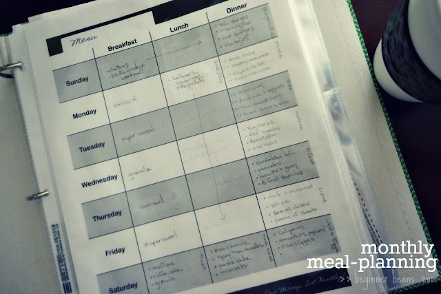 monthly meal-planning menu, theme nights