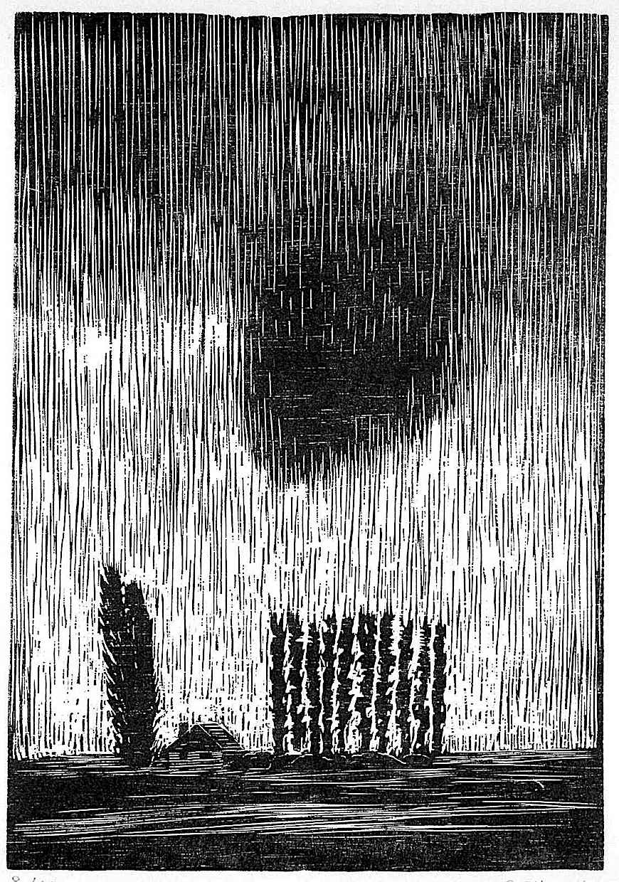 Gerhard Marcks Gerhard Marcks art, rain storm over house