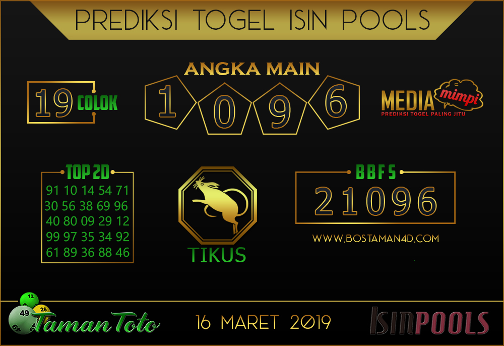 Prediksi Togel ISIN TAMAN TOTO 16 MARET 2019