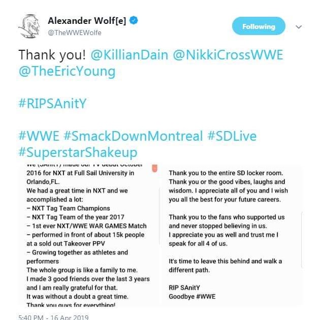 Alexander Wolfe Leaves WWE