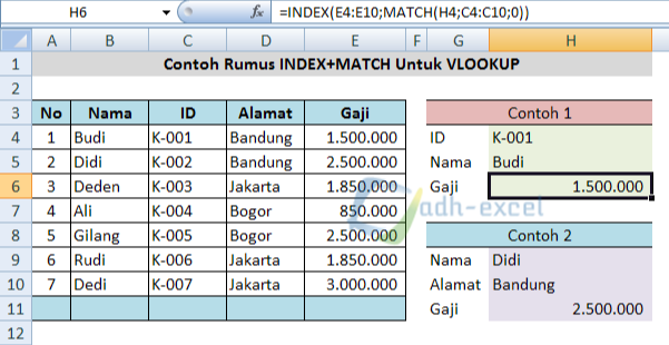 Rumus INDEX dan MATCH Untuk Mengambil Data Dari Kanan Ke Kiri Seperti ...