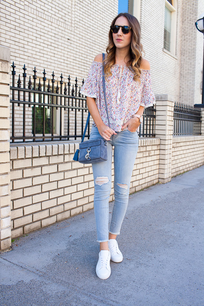 Floral Top and White Sneakers - Twenties Girl Style