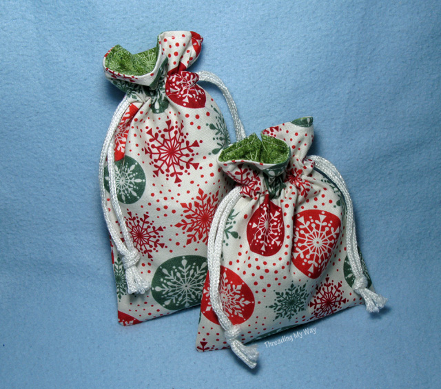 Reusable drawstring gift bags - easy to make and a great way to save on wrapping paper ~ Threading My Way