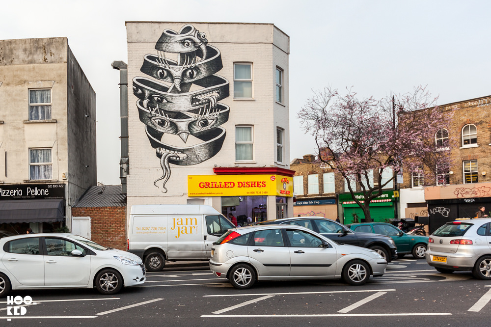 Internationally renowned street artist Phlegm mural for Dulwich Outdoor Gallery