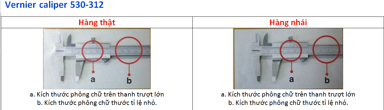 Phân biệt thước cặp cơ Mitutoyo 530-312 thật và giả 