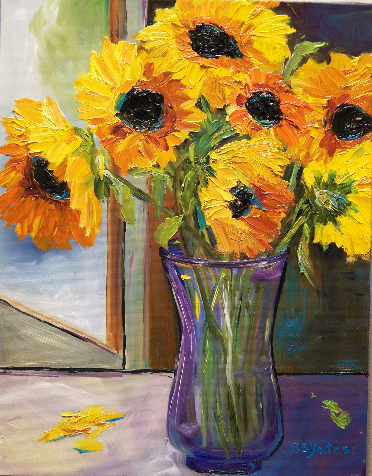 Daily Painters Of Colorado Sunflowers in Window fine art oil painting