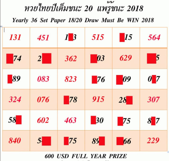 THAI LOTTERY YEARLY BOOK 36 SET TIPS 2019