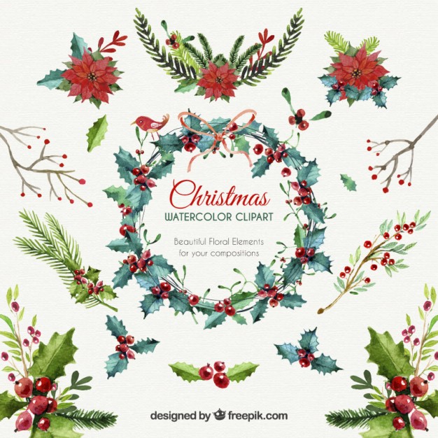 Vòng nguyệt quế, hoa văn trang trí Noel giáng sinh Christmas floral Vector