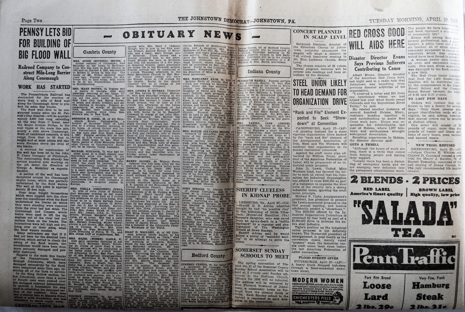 Old Johnstown Newspapers 28 April 1936 The Johnstown Democrat