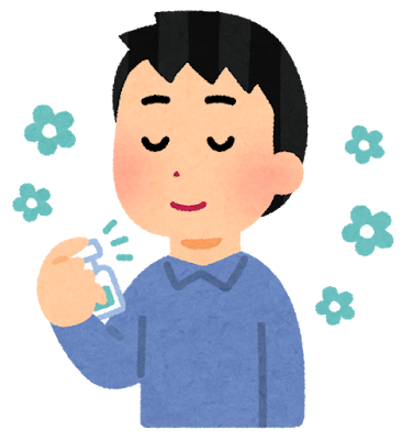 香水を使う人のイラスト(男性)