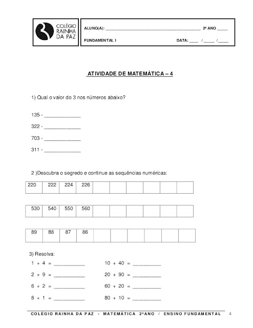 atividades matematica 2o ano para imprimir