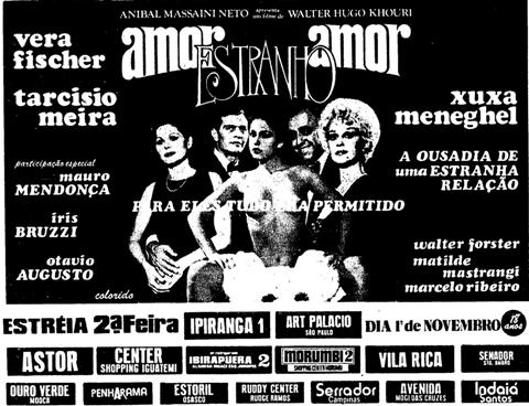 Cartaz do filme 'Amor Estranho Amor' com Xuxa, Tarcísio Meira e Vera Fischer.
