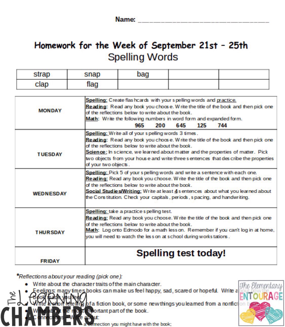 The Elementary Entourage: Flipped Homework {The Learning Chambers}