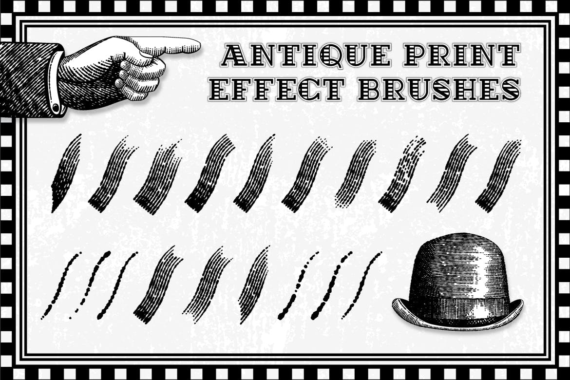 32 Antique Print Effect Brushes for Adobe Illustrator