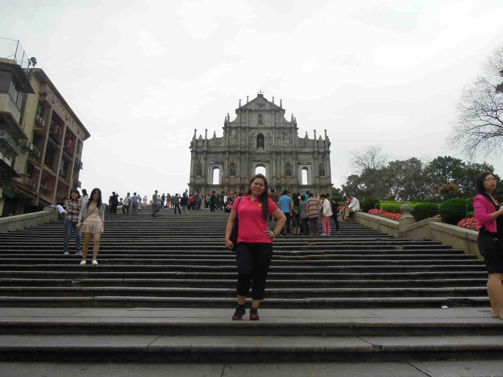 A photo at the stairs with the Ruins of St. Paul's in the background in Macau