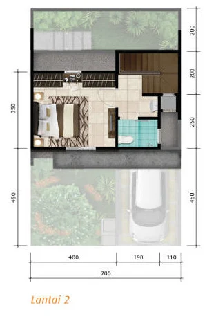 Denah rumah minimalis ukuran 7x11 meter 2 kamar tidur 2 lantai