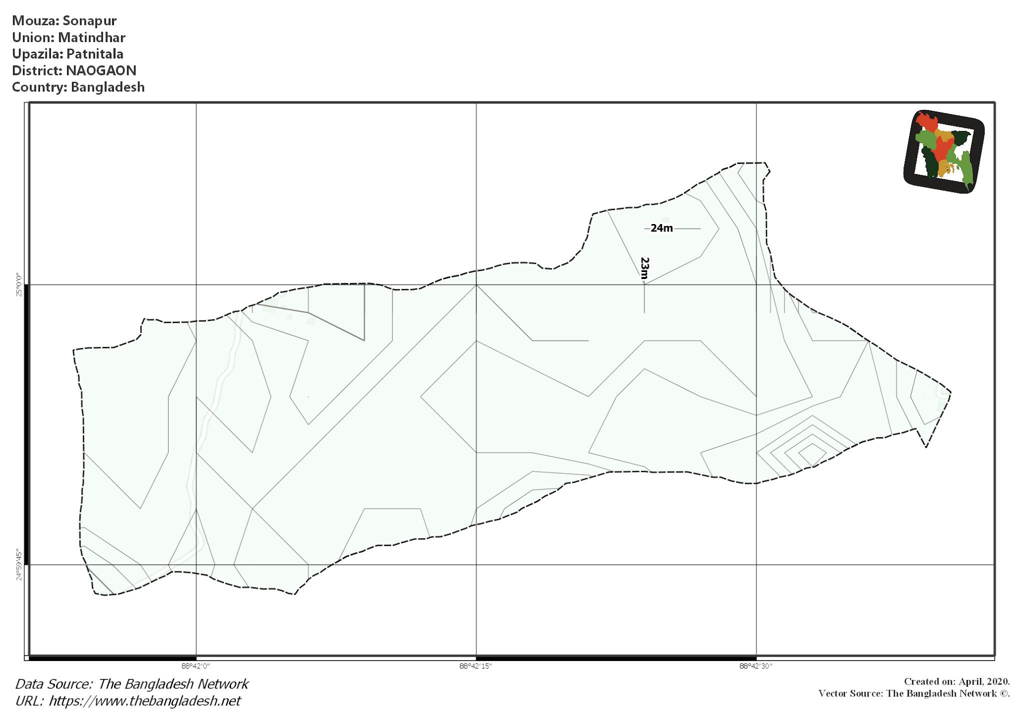 Map of Sonapur Mouza of Patnitala Upazila, NAOGAON, Bangladesh.