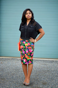 Mango Studded Sheer Shirt and SYLK Floral Pencil Skirt