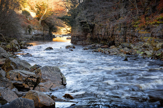 Sunshine  on the valley walls that line the River Tees near High Force