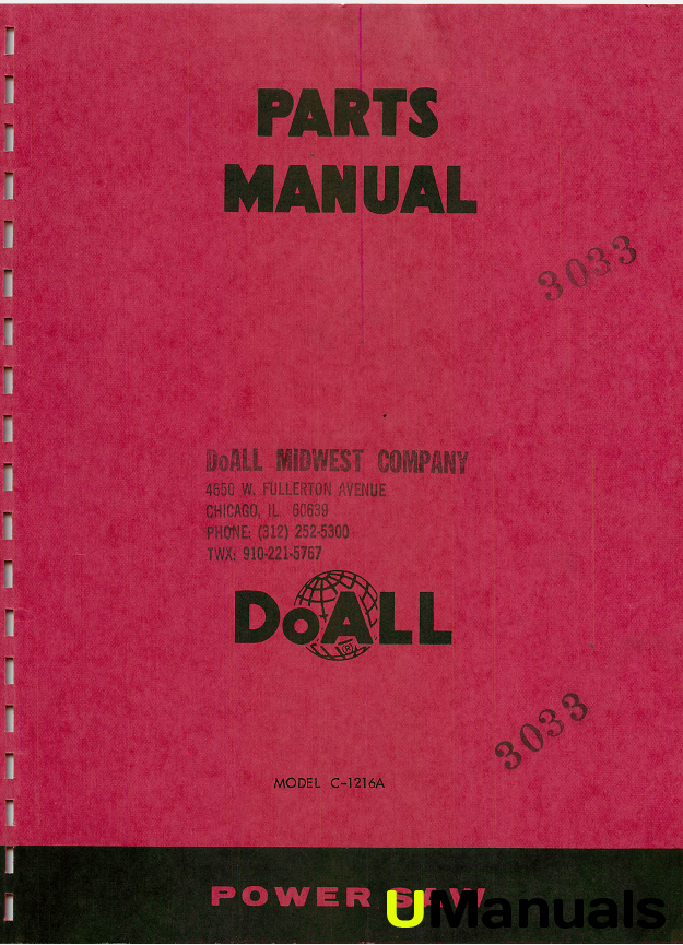 Machinery Manuals DoAll C1216A Band Saw Parts Manual