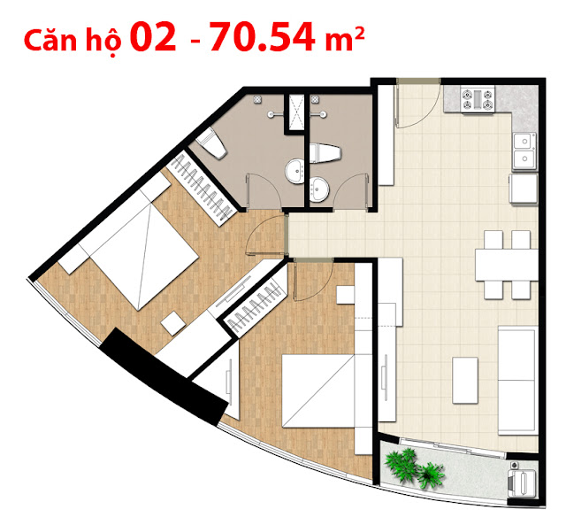 Thiết kế căn hộ Tulip Tower 02 - 70.54 m2