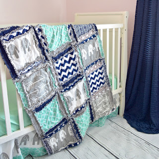 elephant-crib-set-mint-navy-blue-gray-elephant-nursery-bedding