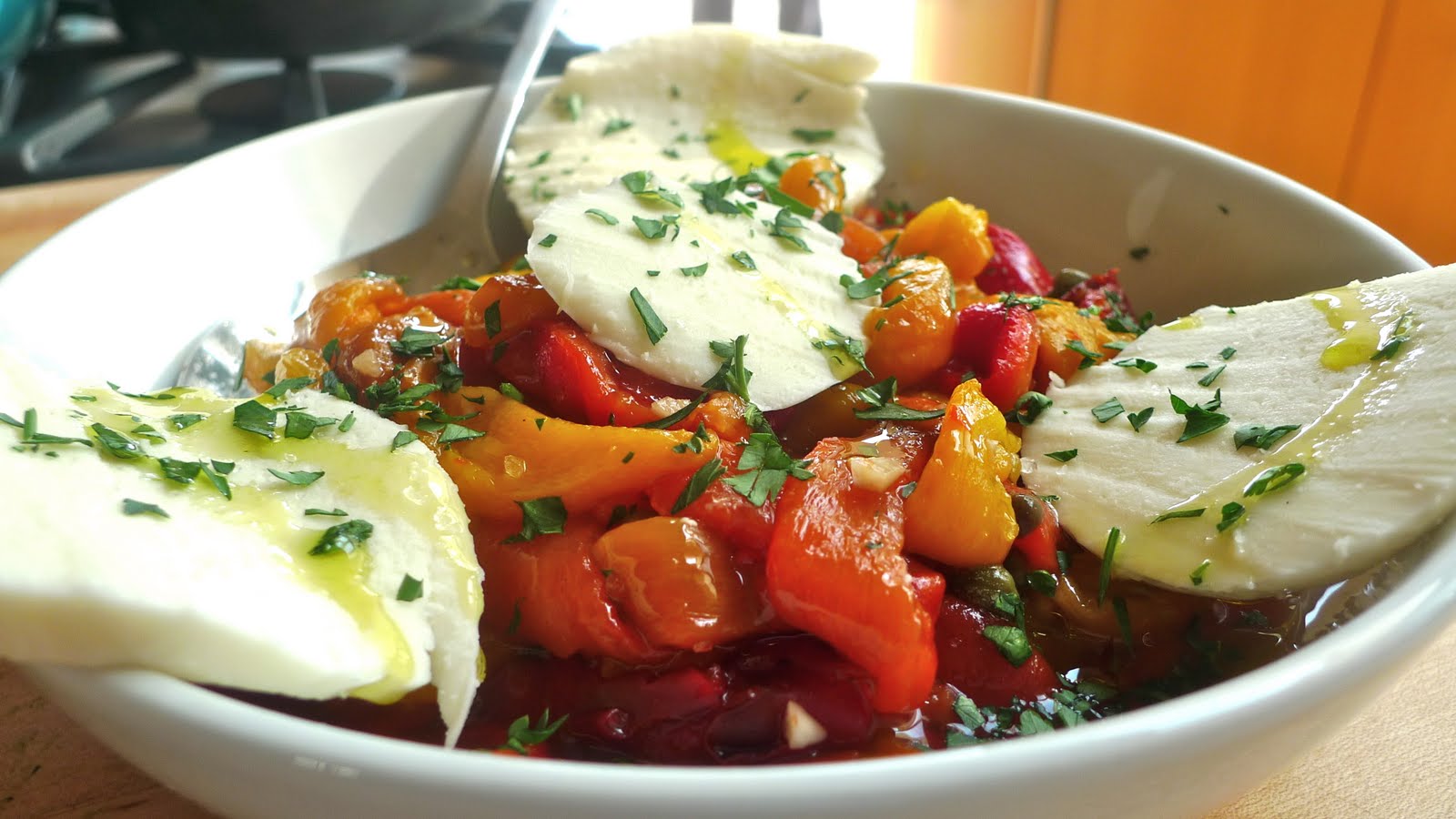 siriously delicious Roasted Peppers with Capers and Mozzarella