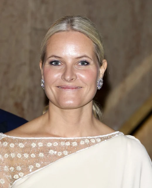 Crown Prince Haakon and Crown Princess Mette-Marit of Norway attended the banquet in honour of the 2015 Nobel Peace Prize Laureates at the Grand Hotel