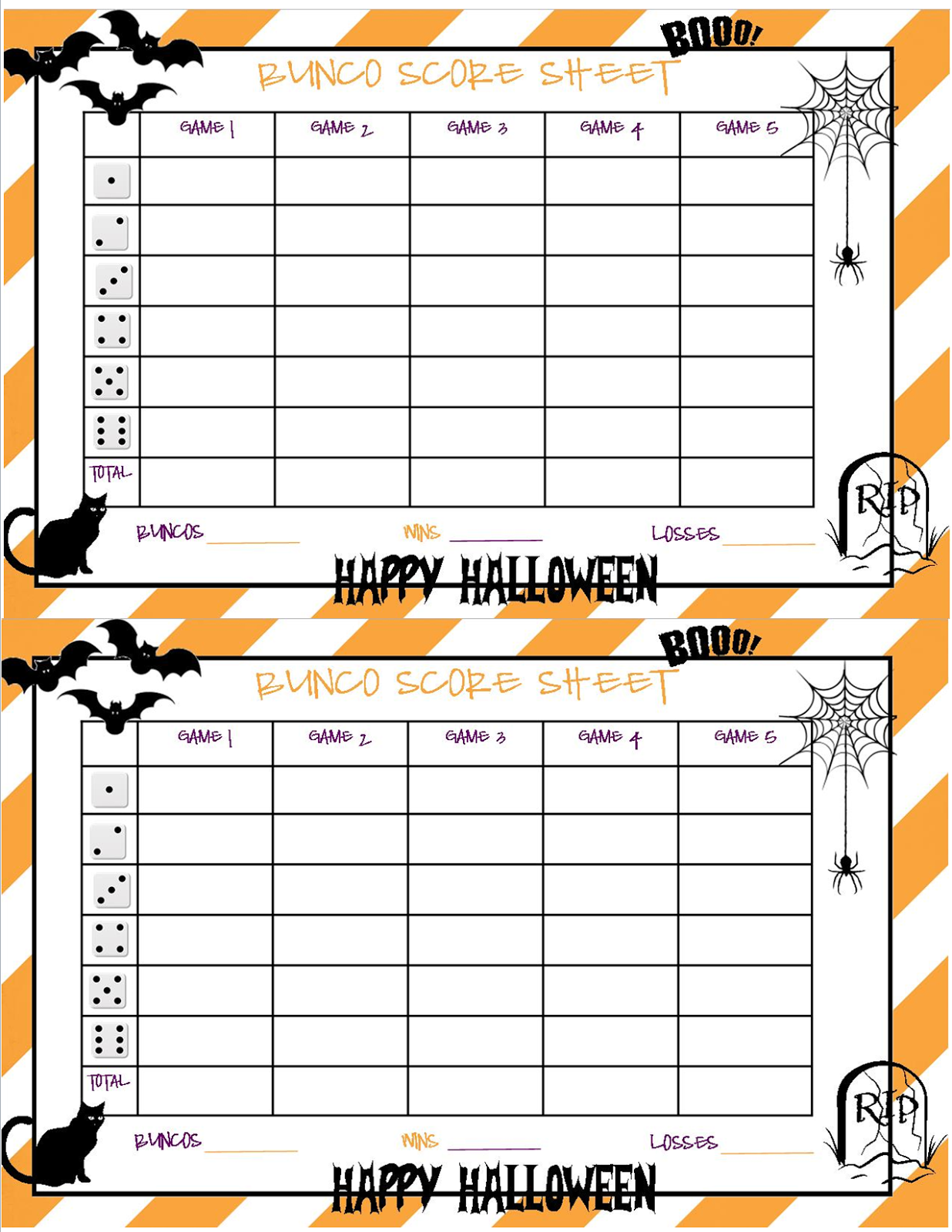 Halloween Bunco Score Sheets Free Printable