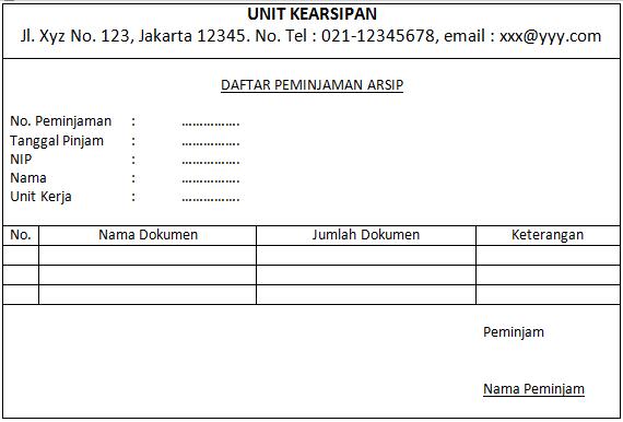 Administrasi Perkantoran KARTU PINJAM ARSIP