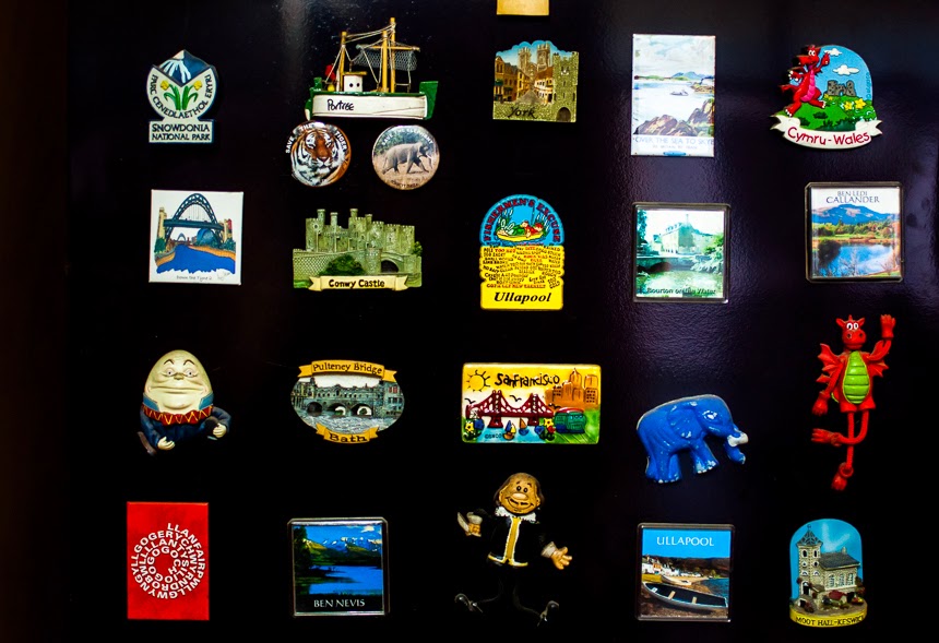  Some of my favorite magnets are Shakespeare from Stratford Upon Avon, Dragon from Wales, Humpty Dumpty from Oxford, Braveheart from Scotland, and the yellow hut from Cotswold. 