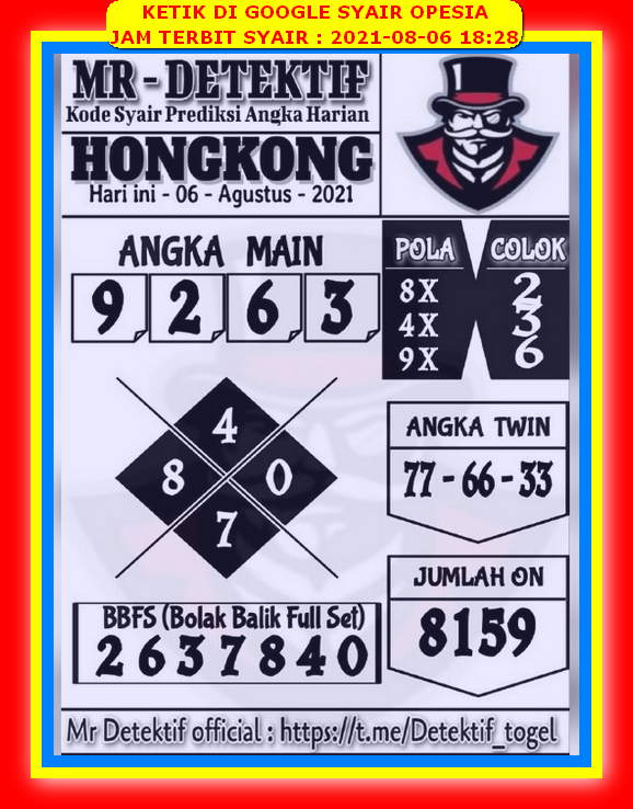 Syair Hk Malam Ini Jumat 6 Agustus 2021 Opesia Official