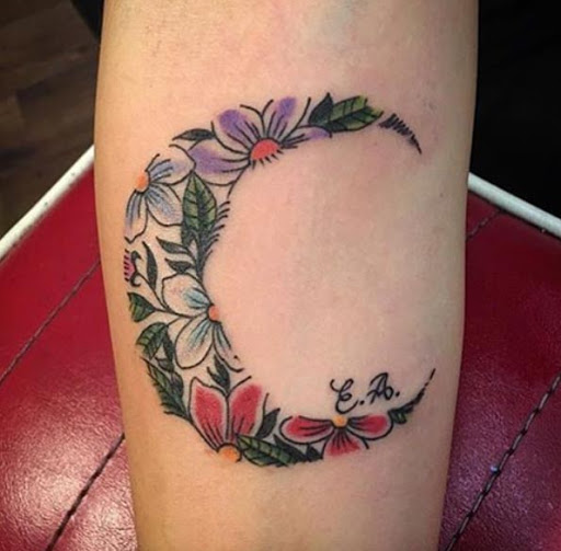 Diese bunten Blumen-crescent moon tattoo