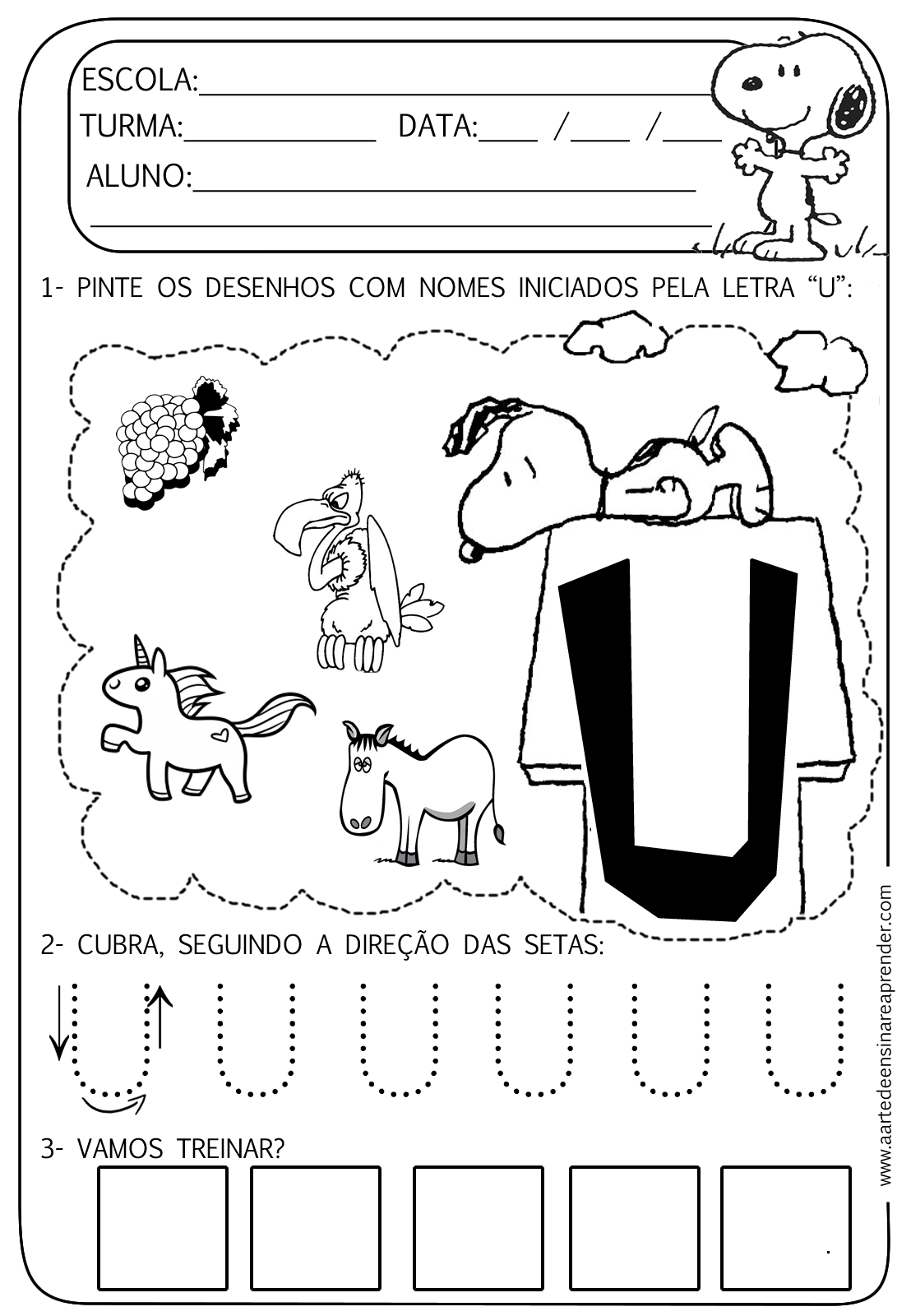 ATIVIDADE DE ALFABETIZAÇÃO - EDUCAÇÃO INFANTIL - LETRA U  Atividades letra  e, Atividade letra u, Atividades pedagogicas