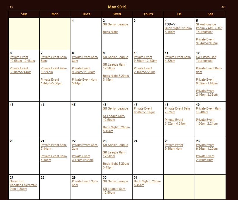 SilverHorn Golf Club of Texas Calendar Of Events