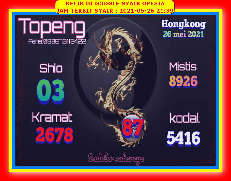 Syair Hk Malam Ini Rabu 26 Mei 2021 Opesia Official