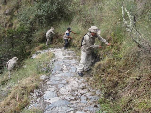Operarios de mantenimiento en el Camino Inca