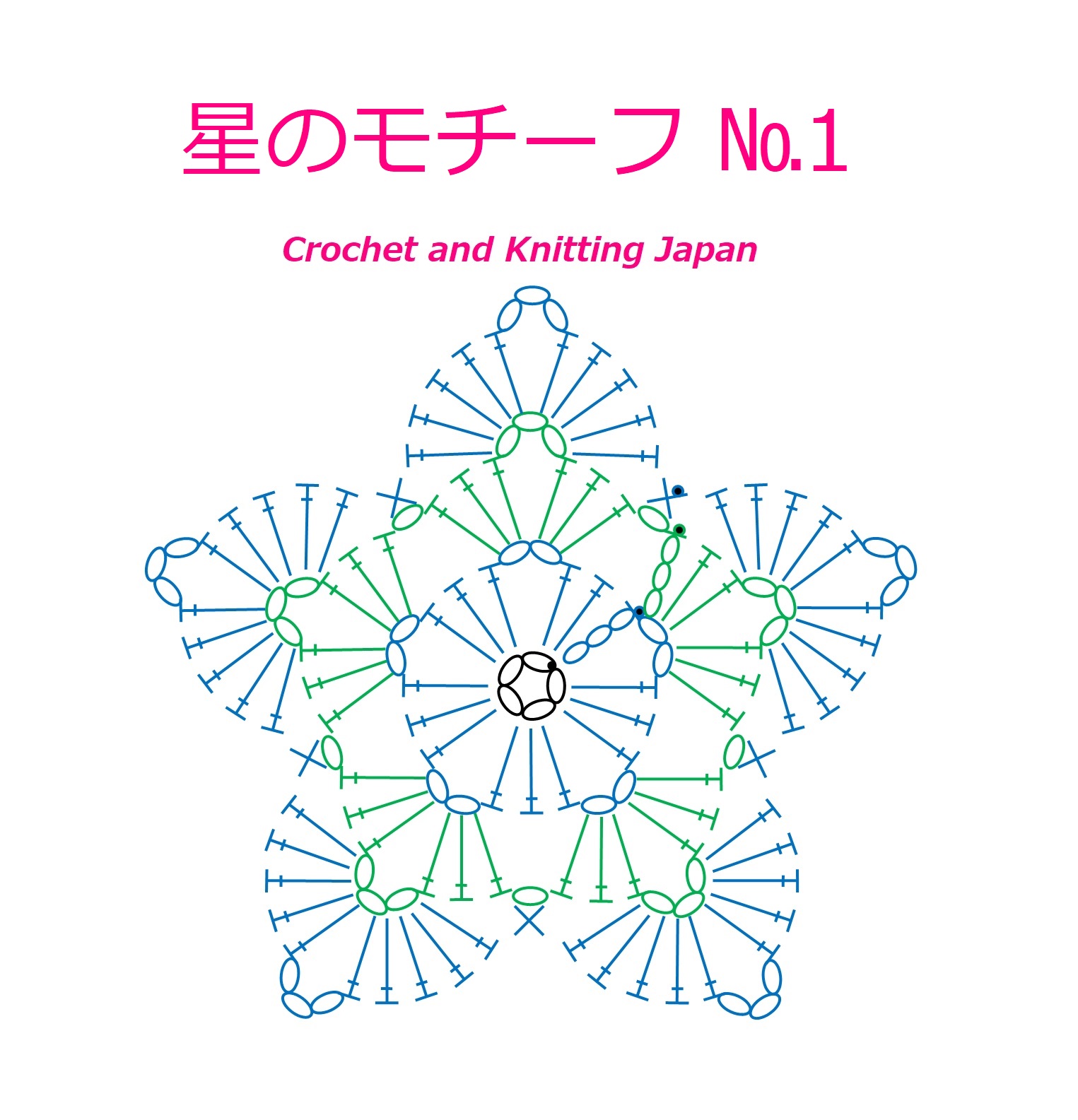 かぎ編み Crochet Japan クロッシェジャパン: かぎ針編み：星のモチーフ №1 の編み方 Crochet Star Motif