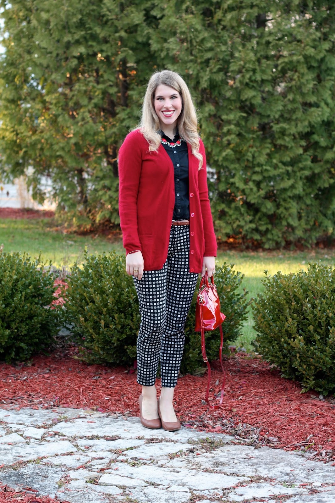 Red Cardigan and Pixie Pants